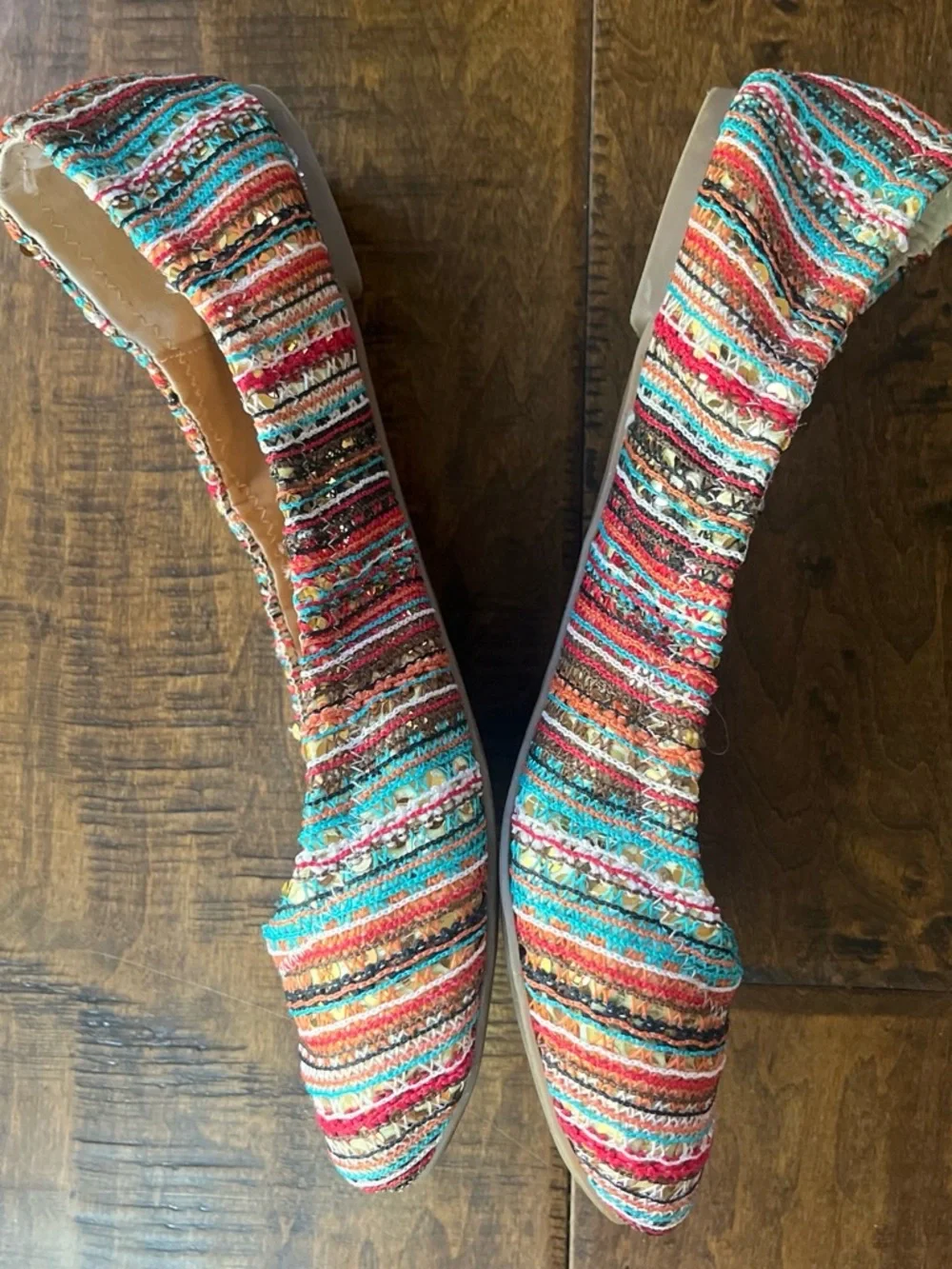 Lucky Brand multicolored striped ballet flats with metallic sequins